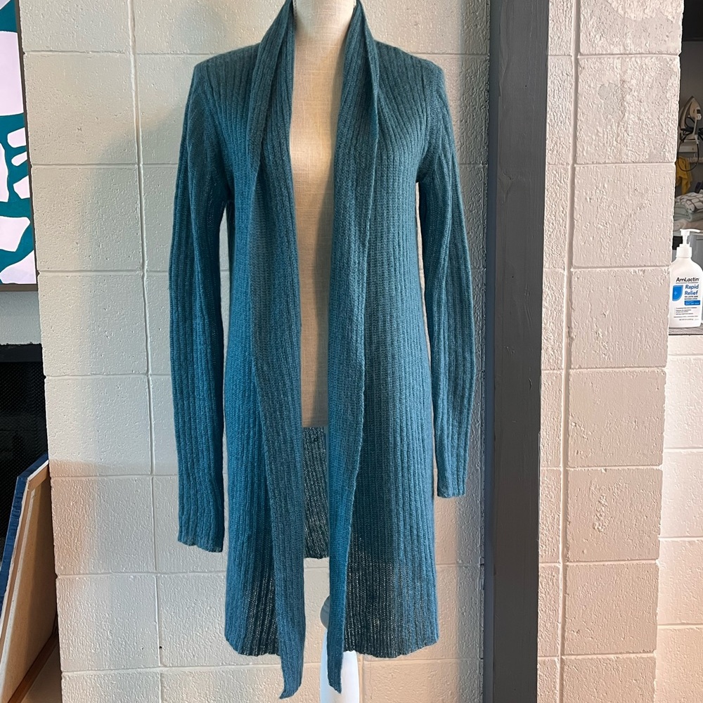 Theory Open Front Mohair and Wool Sweater, beautiful teal color, size medium